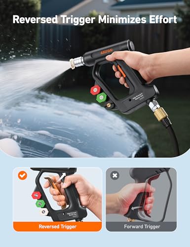 Image of AstroAI Short Pressure Washer Gun with Swivel, Power Washer Gun with 3 /8 inch Quick Connect Inlet & 1 /4 inch Outlet, 4060 PSI, with 4 Nozzles, Ergonomic Comfort Grips, Compatible with Foam Cannon for Car Wash