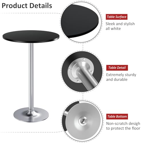 Image of Furmax Bistro Pub Table Round Bar Height Cocktail Table for Home Bar, Round Bar Tables for Party, Dining Room, Living Room and Wedding, Metal Base MDF Top, 40.6 Inch Height (2, Black-2)