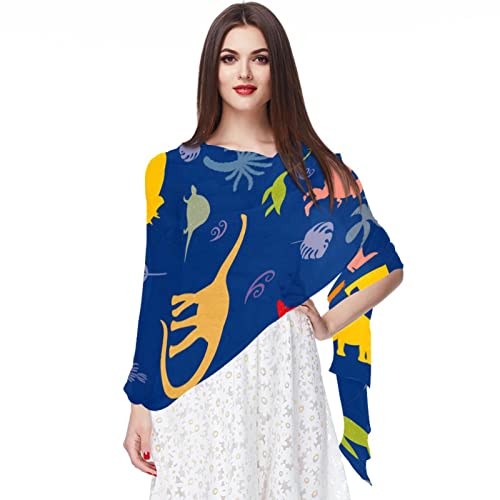 Foulard en mousseline de soie femme écharpe dinosaure multicolore