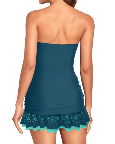 Image of Holipick Women's One Piece Swim Dress Strapless Swimsuit Skirted