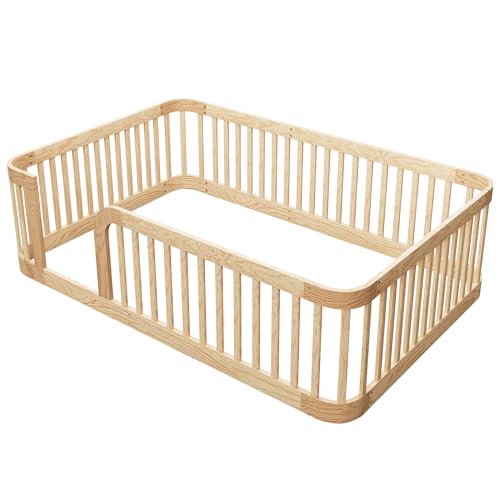 Bellemave Full Size Floor Bed with Rounded Corners for Kids, Full Floor Bed with High Fence, Wooden Montessori Beds for Kids, Natural no slats by Bellemave - Image 9