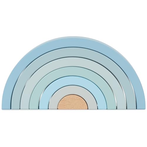 Bieco Holz Baby Blau - Steckspiel Regenbogen - Motorikspielzeug