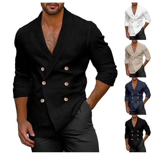 Men Trench Coat Shawl Neck Slim Fit Business Casual Suit Double Breasted Blazer Retro Long Sleeve Windbreaker Jacket