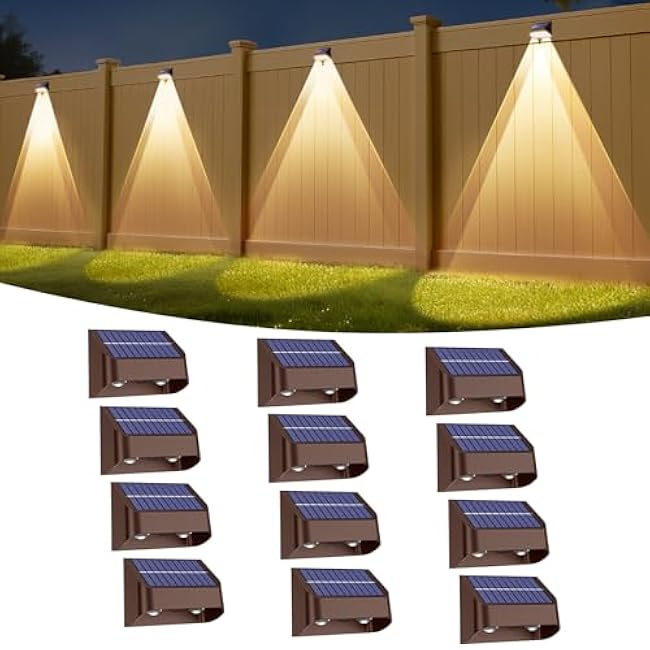 Super Long Lasting Solar Fence Lights Outdoor,Deck Lights Waterproof,Perfect for Winter and Rainy Days,Dusk to Dawn High Brightness Solar Lighting for Wall,Stair,Step,Yard,Patio,Backyard(12 Pack)