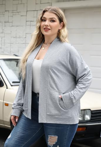 Celkuser Plus Size Casual Lightweight Long Sleeve Cardigan for Women Open Front Hoodies Sweatshirt with Pocket 1xl-4xl4