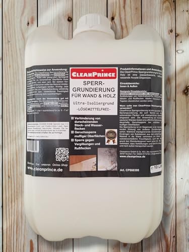 CleanPrince Sperrgrundierung für Wand und Holz 10 Liter | Ultra - Isoliergrund Sperrgrund Lösemittelfrei Geruchssperre | keine Farbe
