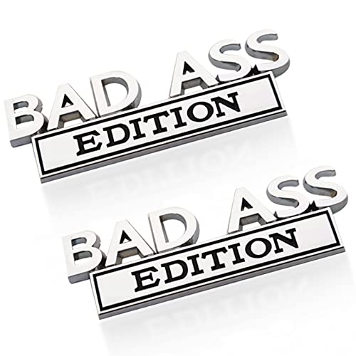 2PCS Bad-Ass Edition Emblem for Car, 3D Fender Badge Decal, Auto Accessories for Tailgate Front Grille Hood Trunk, Car Exterior Replacement Accessories, Compatible with Car Motorcycle (Silver Black)