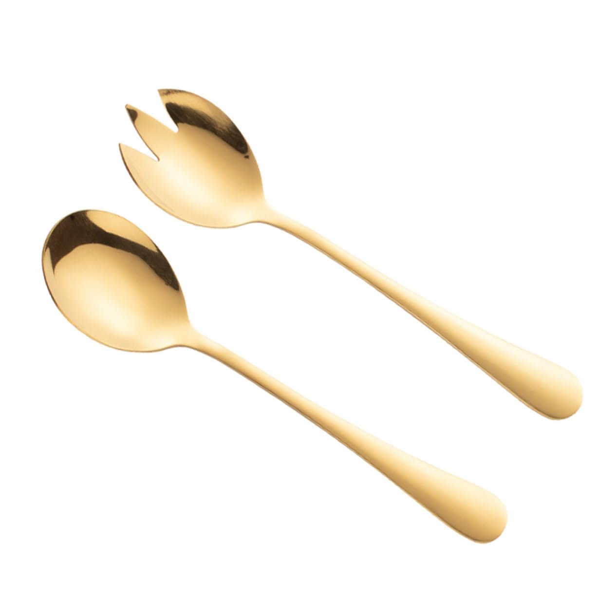 VINTORKY 2pcs Salad Fork and Spoon Stainless Steel Gold Plating Home Dinner Utensils Serving Set