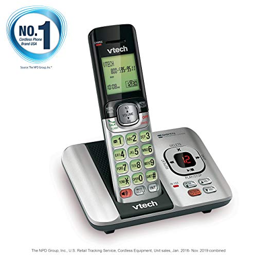 Image of VTech CS6529 1-Handset Cordless Phone with Answering Machine, Caller ID /Call Waiting, DECT 6.0, Handset Speakerphone, Silver /Black