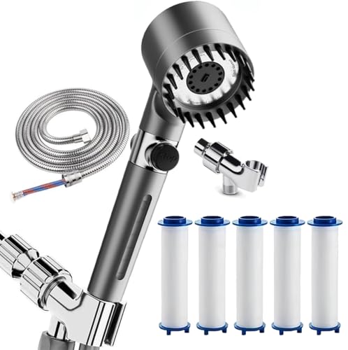 Shower Drops Head Filtered Showerhead With Five Filters Filtered Shower Head With Handheld High Pressure Turbo Showerhead Reusable Adjustable Settings With Hose4-piece set