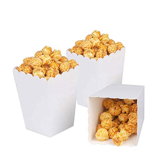 Image of White Popcorn Boxes Mini Paper Popcorn Box Cardboard Popcorn Container for Party, Pack of 12