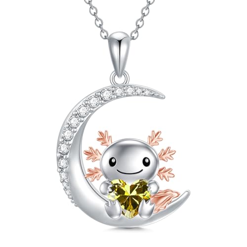 Image of PROESS Animal Birthstone Necklace 925 Sterling Silver Otter /Axolotl /Hippo /Elephant /Dachshund /Monkey /Red Panda Pendant Necklace Animal Birthstone Jewelry Gifts for Women