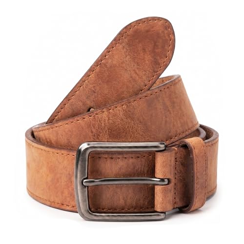 Image of CUTUQE Men's Full Grain Crazy Horse Leather Belt - Handmade Genuine Distressed Leather Jeans Belt for Men (TAN, S-32” Waist)