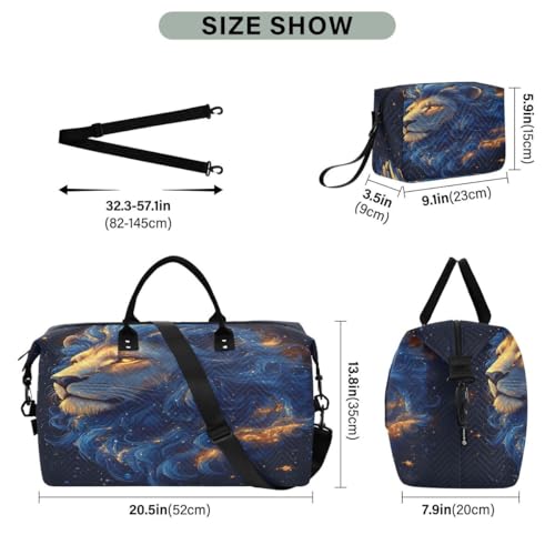 Blue Lion Starry Black Travel Duffle Bag Gym Bag Weekender Bags with Toiletry Bag Travel Trip Tote Bag3