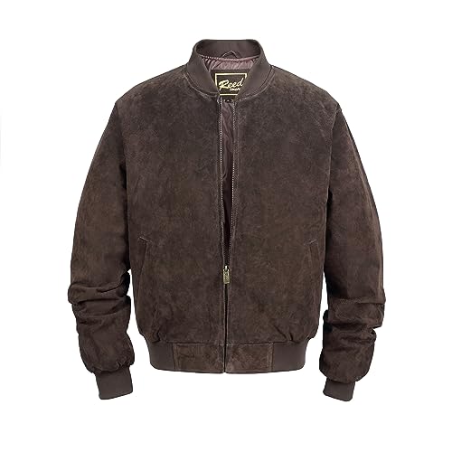 Image of REED EST. 1950 Men's Luxury Suede Leather Baseball Jacket - Premium Soft Suede with Smooth Interior Lining