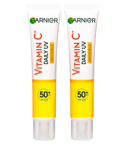 Garnier SkinActive Vitamin C Fluid Anti-UV Täglich, Anti-Flecken, LSF 50+, feuchtigkeitsspendend, schnelle Absorption, 2 Flaschen à 40 ml