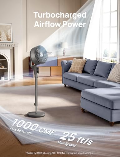 Image of DREO Fan for Bedroom, 2026 Upgraded, 90ft Airflow, 20dB Quiet Fan, 90 Oscillating Standing Fan for Whole Room, DC Motor, 8+H Speeds, 3 Modes, 38-42'' Adjustable Height, 8H Timer, 105 Manual Vertical