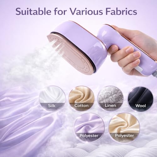 1000W Travel Steamer for Clothes, Portable 2-in-1 Handheld Steamer & Iron, 20s Fast Heat-Up, Sharp-Corner Detail Panel, Foldable 180&deg; Handle, Compact for Home & Travel (Grape Purple)