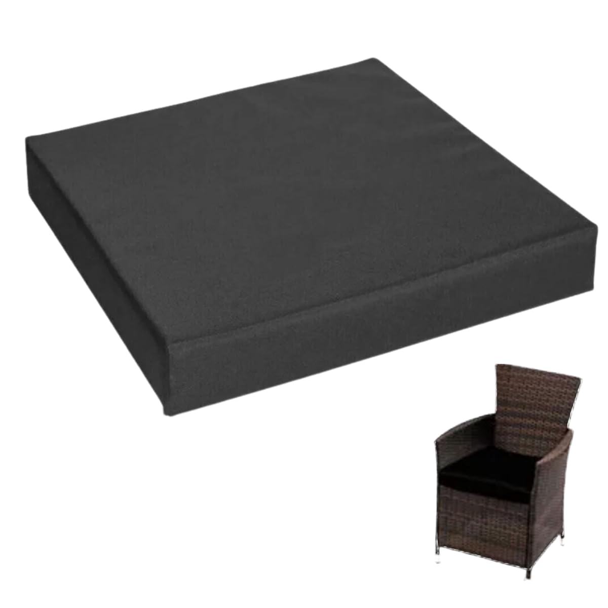 4cm Thick Waterproof Chair Cushion Removable Zipped Cover Foam Seat Pad for Kitchen, Dining Room, Garden Patio & Rattan Furniture (Black, 24" x 24" (60 x 60 cm))