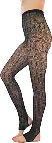 Image of ToBeInStyle Women's Single Floral Lace Fishnet Tights Footless & Stirrup Design