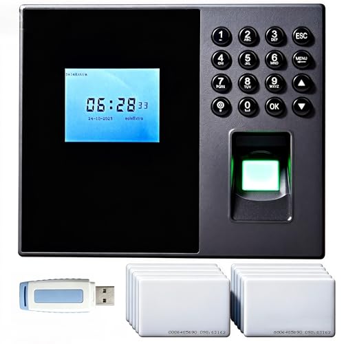 Mokhike Time Clocks for Employees Small Business Clocking in Machine with Fingerprint 10 RFID PIN Office Punch Clock in and Out Checking-in Recorder for Business Scanner with 8G U-Disk