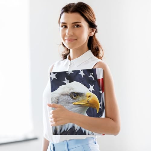 Image of 3 Ring Binder North American Bald Eagle Flag 1.5 inch Binders Three Ring Binders with Clipboard Fit 8.5'' x 11'' Paper 3 Interior PVC Clear Pockets for Office Supplies