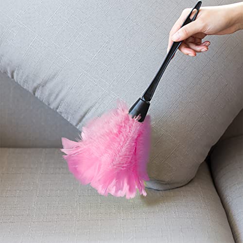 Image of Turkey Feather Dusters for Cleaning Home Blinds Kitchen car Office, Eco-Friendly Reusable (2 pcs Pink)