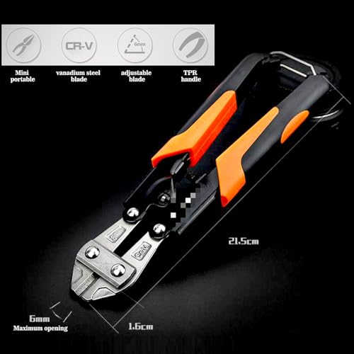 Miniatura 7 de Cortador De Pernos, Acero 8 Cr-V Minicortadores De Alambre Servicio Pesado Cable, Cadena, Cortaúñas Con Resorte Cómodo Agarre De Goma Suave, Corte Para Cadenas, Candados, Cercas De Alambre, Gallinero