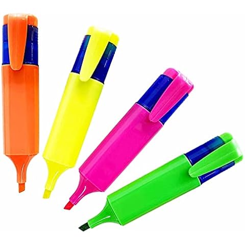 Assorted Neon Highlighter Colored Highlighter Pens Fluorescent Colors Pen Chisel Tips Orange Yellow Pink and Green Pens For School Office Stationery Supplies Aesthetic School Supplies (Pack Of 4) Cover