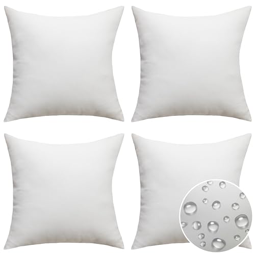 Image of Home Brilliant White Outdoor Cushion Cover 45 x 45 for Scatter Cushions, Linen Decoration Throw Pillow Cover 18x18 Waterproof Cushions, 45cm x 45cm, Set of 4, White