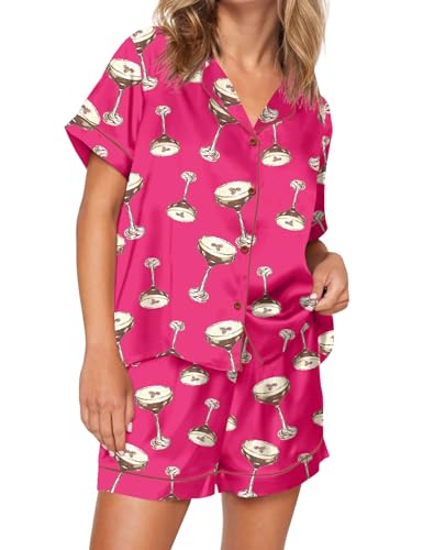 Image of SHESHOW Satin Pajamas for Women Set Preppy Animals Pjs Short Sleeve Shorts 2 Piece Loungewear Sets XS-XXL