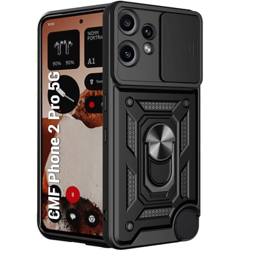 Image of TheGiftKart Tough Armor Bumper Back Cover Case for CMF by Nothing Phone 2 Pro 5G | Sliding Camera Cover, Kickstand & Ring Holder | 360 Protection Cover for Nothing CMF Phone 2 Pro (PC & TPU, Black)
