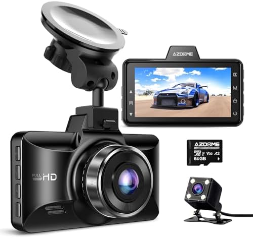 AZDOME Dual Dash Cam for Car Front Rear, 1080P FHD, Night Vision, G-Sensor