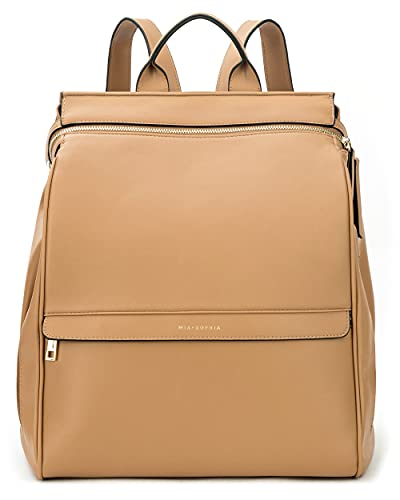 Mia + Sophia Leather Diaper Bag Backpack with Changing Pad, Stroller Straps, Bottle Holder (Brown Sophia)