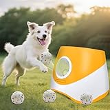 MEKAPLE Automatic Dog Ball Launcher for Samll to Medium Dogs, Upgraded Interactive Toy Balls Thrower, Distance Adjustable Mental Stimulating Dog Toys with 4 Etpu Balls 2.2 Inch (Orange)