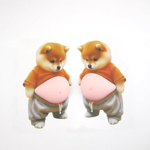 2 Pack Squishy Dog Belly Sticker Chubby Shiba Design Squeeze Stress Relief Toy Car Bumper Protector Fridge Home Decor, 2pcs