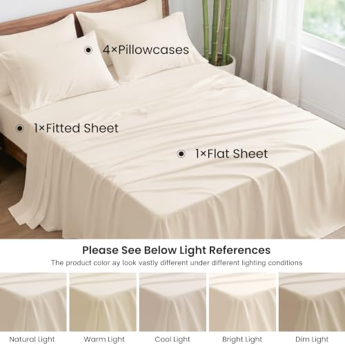 Image of Love's cabin 6 Piece Queen Sheet Set, 100% Rayon Derived from Bamboo, Cooling & Breathable, Soft Silky Deep Pocket up to 16 inch, Hotel Luxury Bedding for Hot Sleepers, Beige