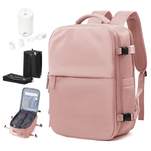 Image of Vacuum Travel Backpack with Pump for Women Men, Carry on Air Backpack for Flight Approved with Compression Bag, Personal Item Luggage Backpacks