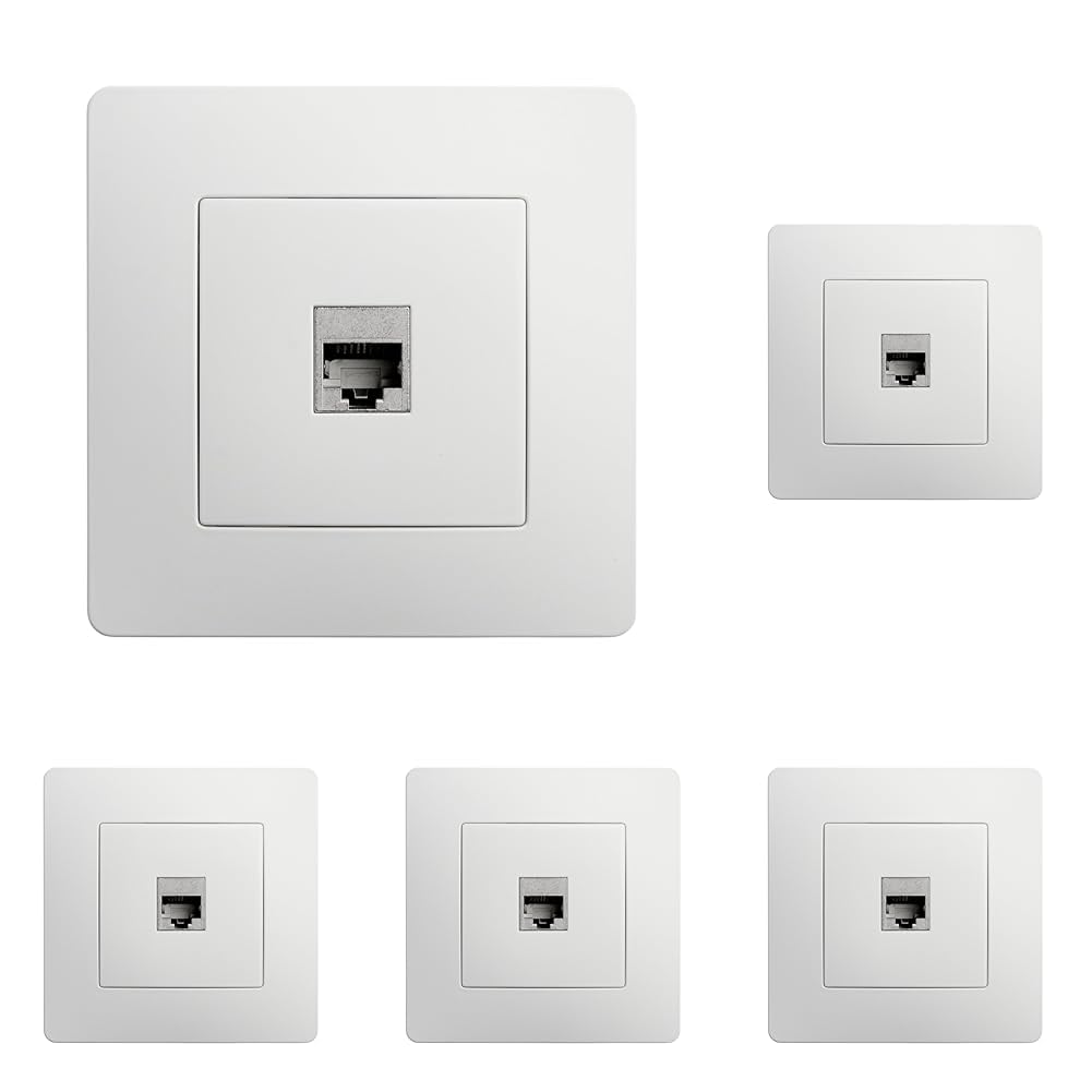 DEBFLEX - Caly - Prise RJ45 Cat. 6 - Prise Murale Ethernet Haut Débit - ABS - Installation Encastrée - Blanche - 85 x 85 x 36 mm (Lot de 5)