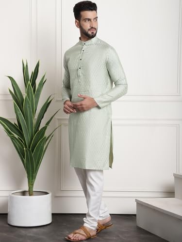 Image of SOJANYA (Since 1958 Men's Jacquard Silk Kurta and Pyjama with Nehru Jacket