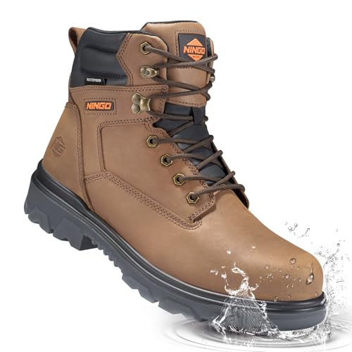 Image of NINGO Work Boots for Men, Steel Toe Waterproof Boots with Puncture Proof, Oil & Slip Resistant, Comfortable Mens Construction Boot with EH Protection, Leather Shoes for Industrial