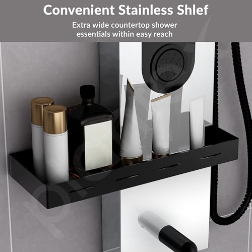 Image of Plantex Shower Panel for Bathroom /Hand Shower & Massage Spray Jet for Bathroom /304 Grade Stainless Steel Modern Shower System with Head Shower - Pack of 1 (Chrome & Black, 8097)