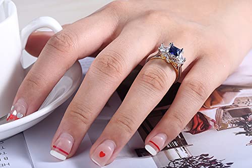 Fashion 18K Two-Tone Gold Plated Women's Ring Perfect Square Cut Sapphire Ring 925 Sterling Silver Cubic Zirconia Engagement Ring CZ Blue Diamond Eternal Wedding Ring2