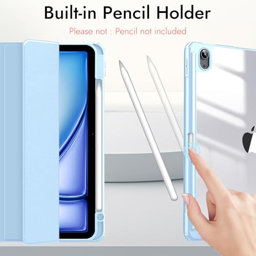 Image of Robustrion Cover for iPad Air 13 inch M4 /M3 /M2 (2026 /2025 /2024) Cover Case with [Pencil Holder] [Transparent Back] Hybrid Case Cover for iPad Air 13 inch [Auto Sleep Wake Support] - Light Blue