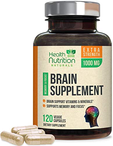 Brain Supplement Extra Strength Nootropics 1000mg - Made in USA - Natural Support for Memory, Focus, Concentration, and Clarity with Bacopa Monnieri for Men and Women - 120 Capsules