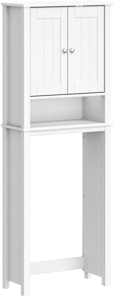 Over-the-Toilet Storage White Solid Pine Wood Unit with Three Shelves for Bathroom Vanity Set Farmhouse Bathroom Cabinet Set with Storage Minimalist Vanity Set