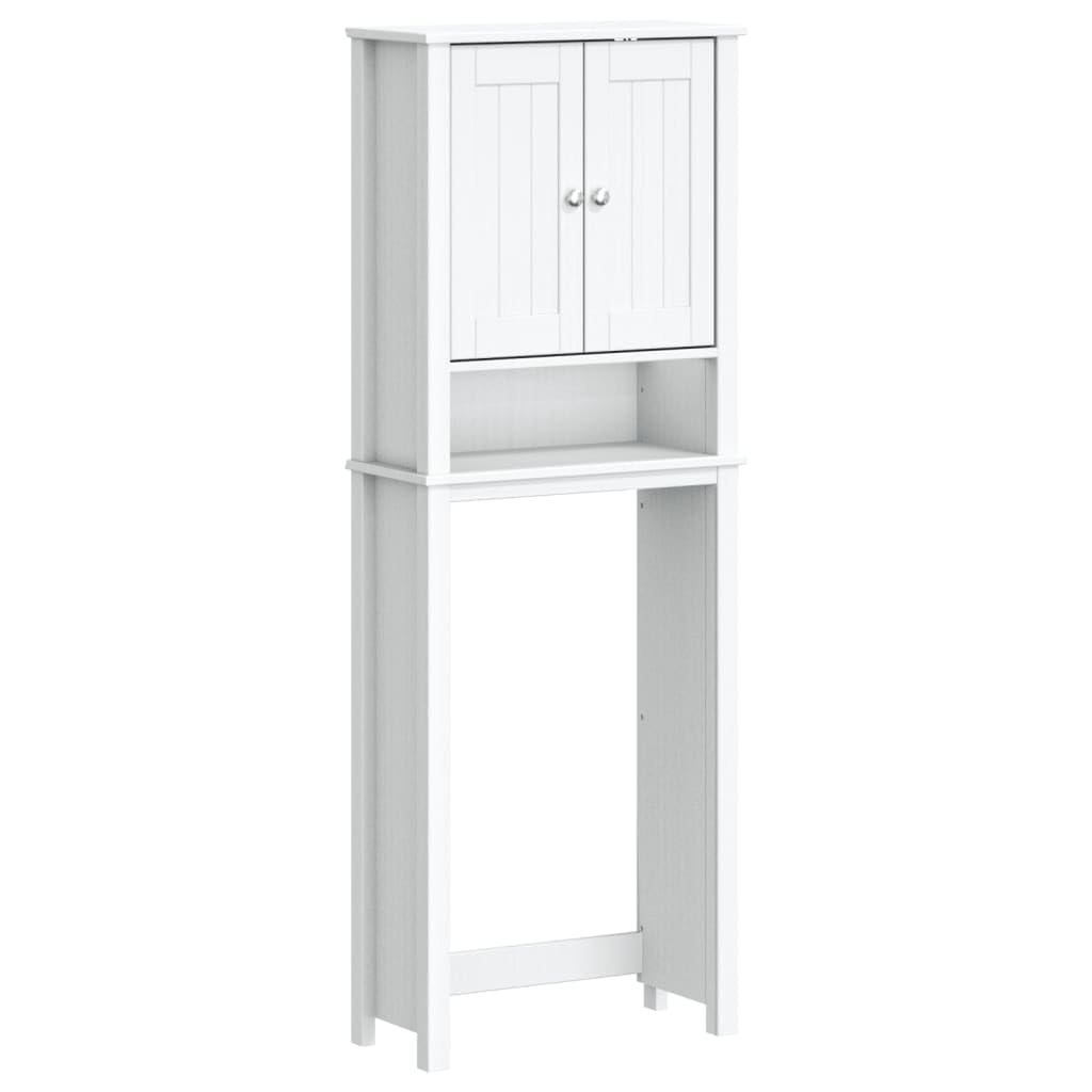 Mobile Sopra WC in Legno Massello di Pino Bianco 60x27x164,5 cm | Scaffale salvaspazio da bagno a 3 ripiani con 2 ante, ideale per organizzare articoli da toeletta in piccoli spazi.