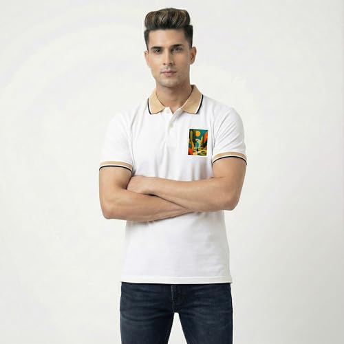 Image of Men's Regular Fit Solid Half Sleeve Casual Tipping Collar Polo T-Shirt