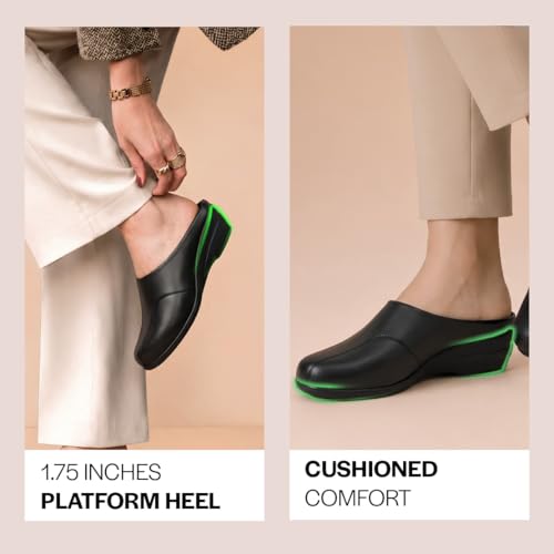 Image of FAUSTO Women Formal Back Open Platform Wedge Heel Slip‑On Mule Shoes | Stylish Office Footwear | Comfortable Fashion Shoes