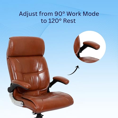 Image of Lakdi The Furniture High Back Director Office Chair Ergonomic Leatherette Executive Chair with Adjustable Armrests, Comfortable Revolving Desk, 5-Year Warranty & Free Assembly-111012160 Tanbrown